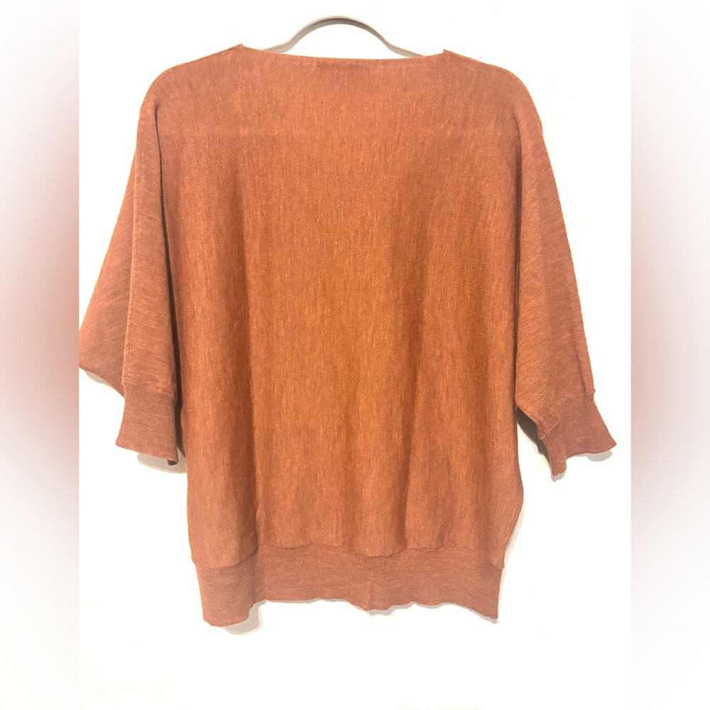 Eileen Fisher Women's Brown 3/4 Sleeve Relaxed 100% WOOL Stretchy Sweater Sz M - Picture 2 of 8